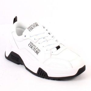 Versace Jeans Couture 003 White Black Leather Lace-Up Sneakers